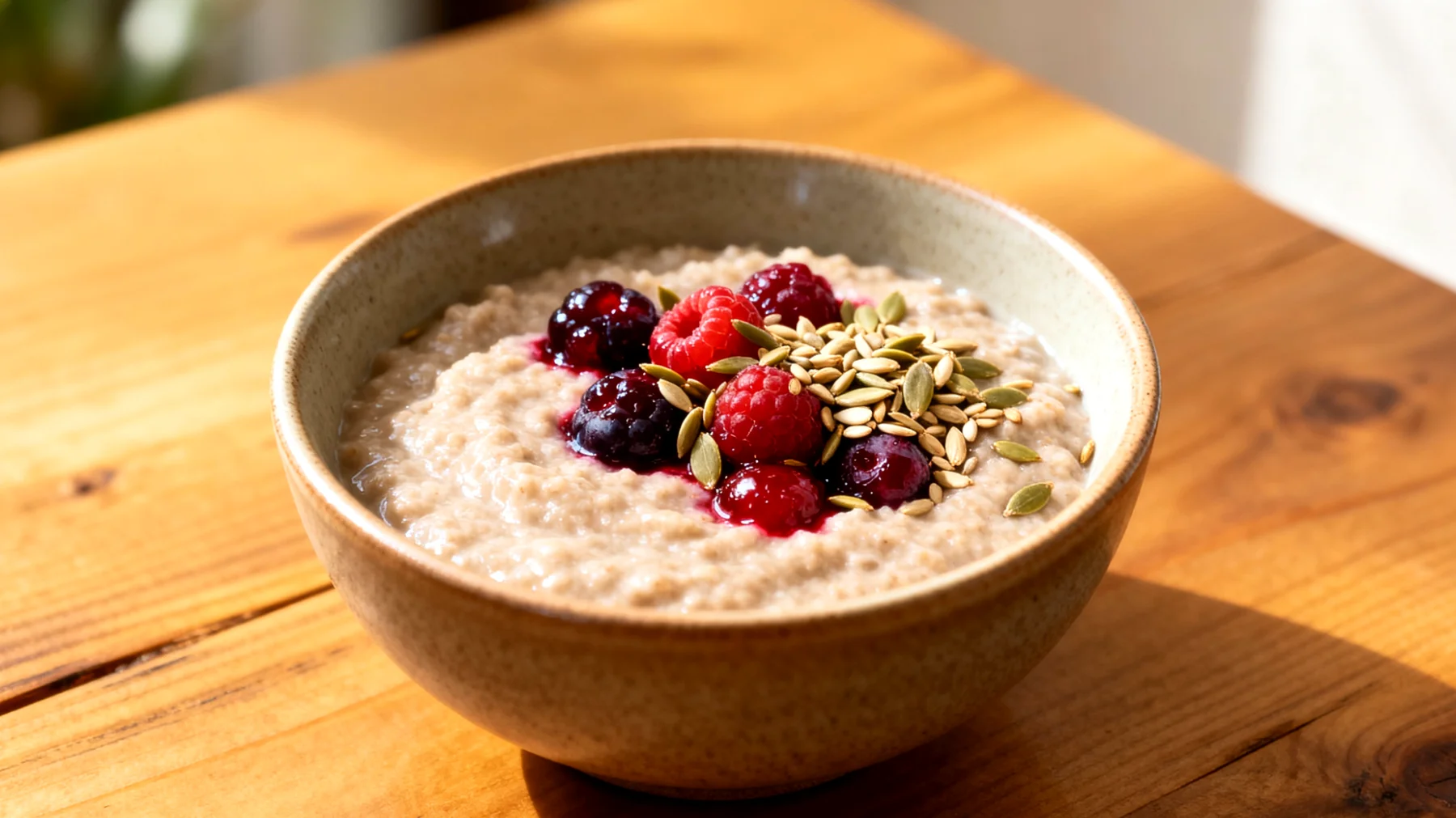 Amaranth-Porridge mit fermentierten Beeren und Hanfsamen"