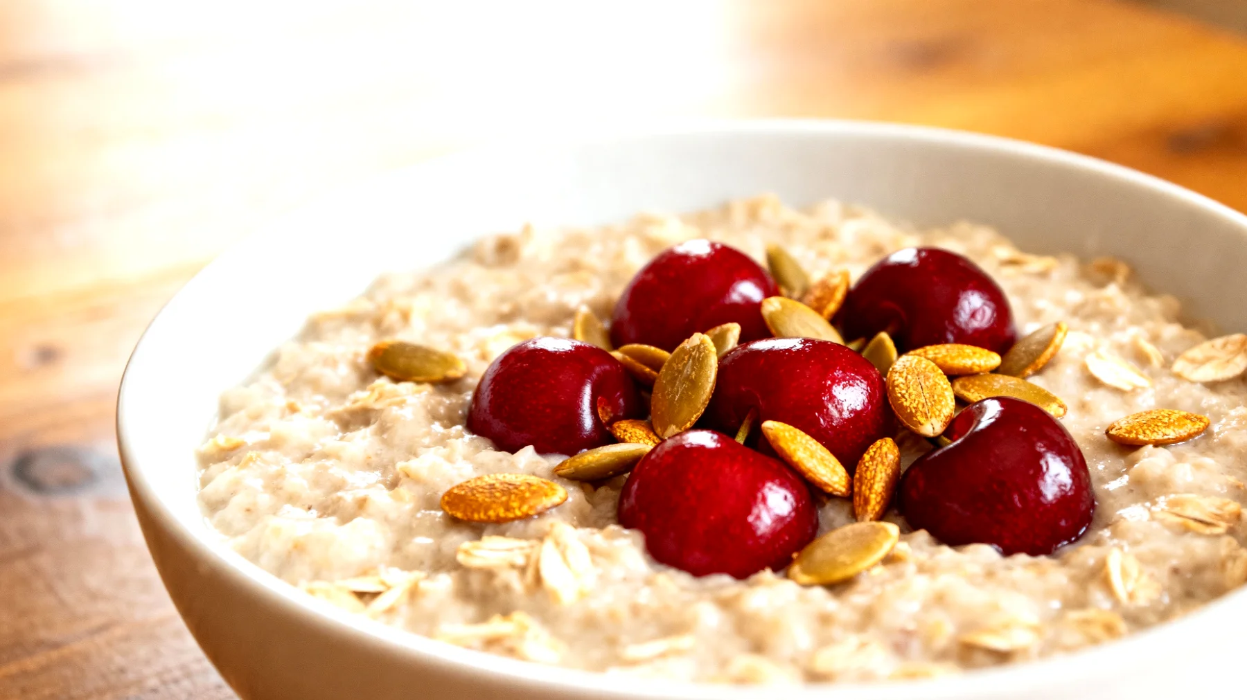 Ashwagandha-Haferbrei mit Sauerkirschen und Kürbiskernen"