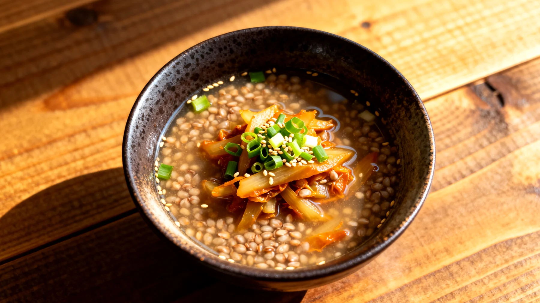 Buchweizen-Miso-Suppe mit fermentiertem Gemüse"