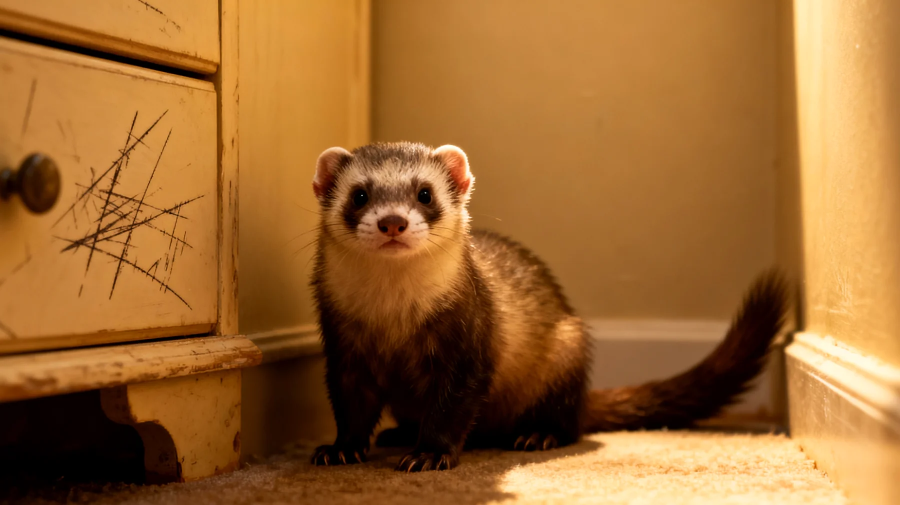 Frettchen in Wohnungshaltung leiden häufig unter Stress und Langeweile, da sie von Natur aus sehr aktive und neugierige Tiere sind, die viel Bewegung und mentale Stimulation benötigen. In beengten Wohnräumen ohne ausreichende Beschäftigungsmöglichkeiten entwickeln sie Verhaltensprobleme wie übermäßiges Kratzen, Unruhe oder Aggression."