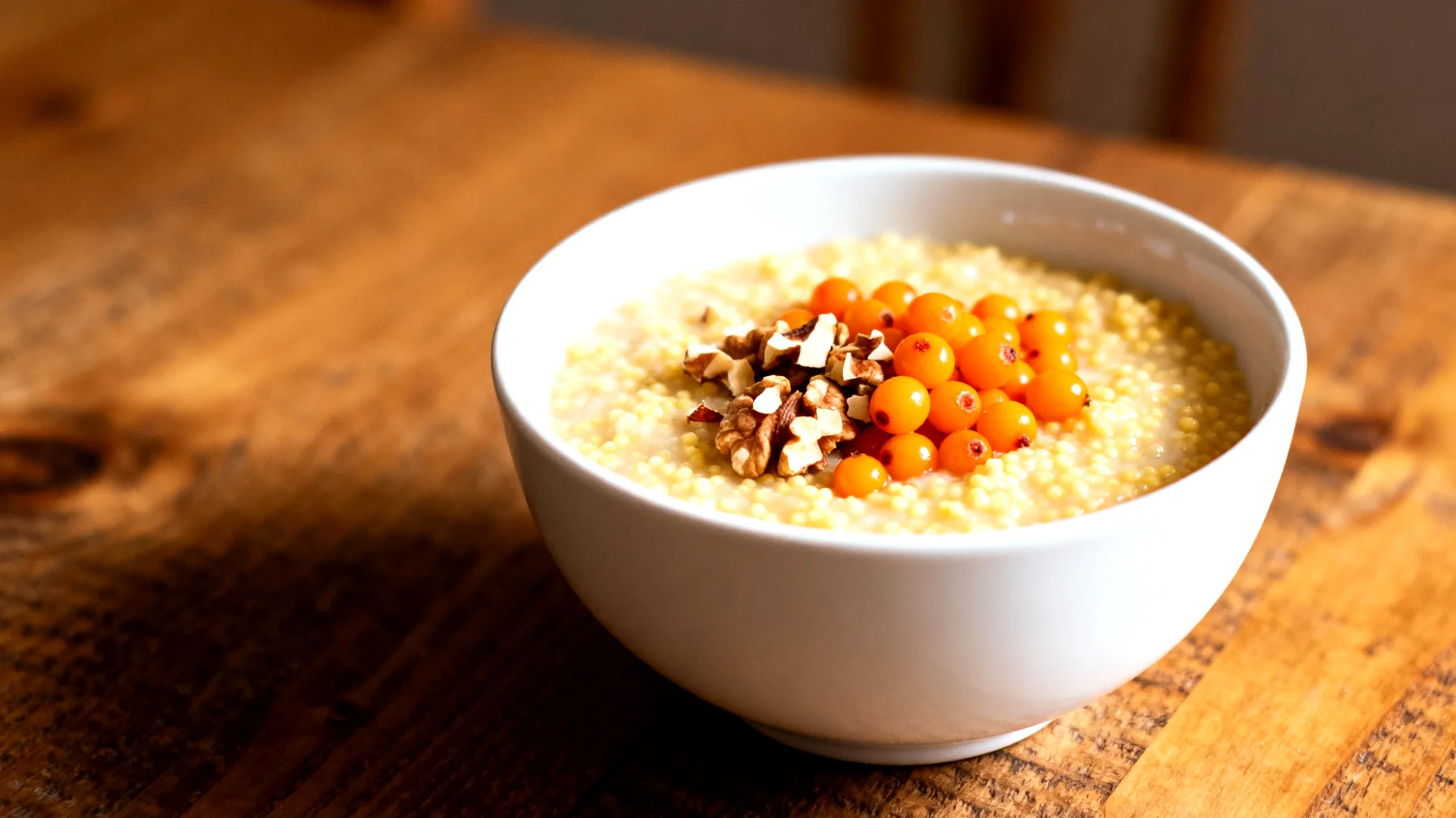 Hirsebrei mit Sanddornbeeren und Walnüssen"