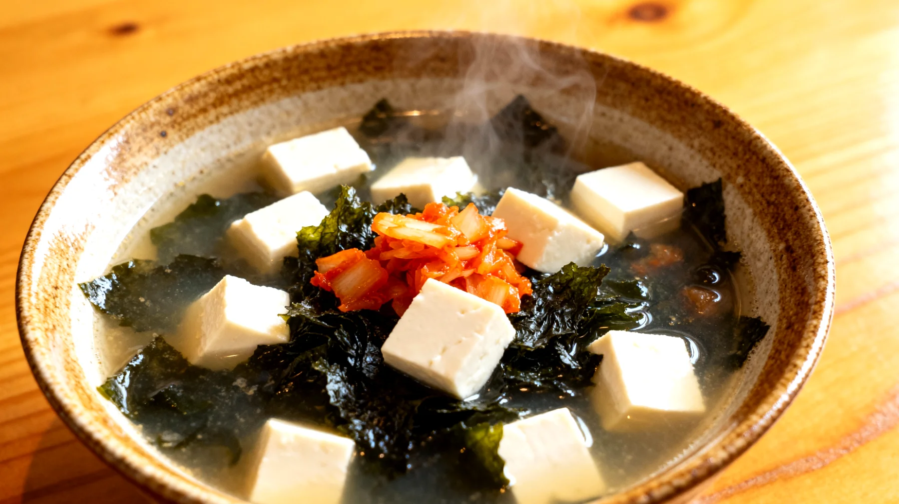 Miso-Suppe mit Wakame-Algen und fermentiertem Gemüse"