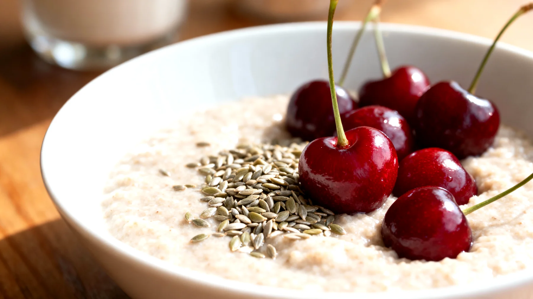 Amaranth-Porridge mit Hanfsamen und Sauerkirschen"