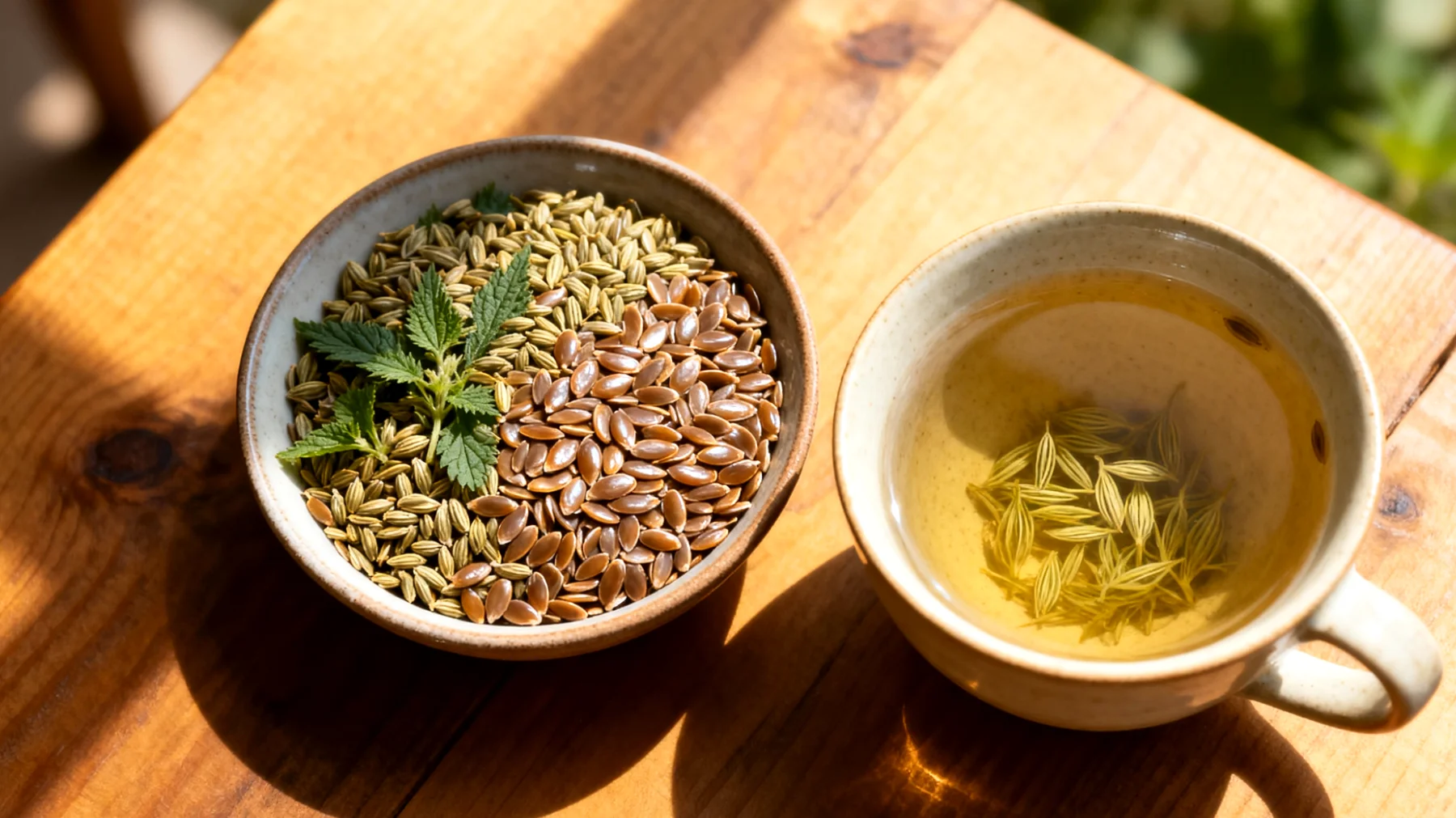 Brennnesselsamen mit Leinsamen und Fencheltee"