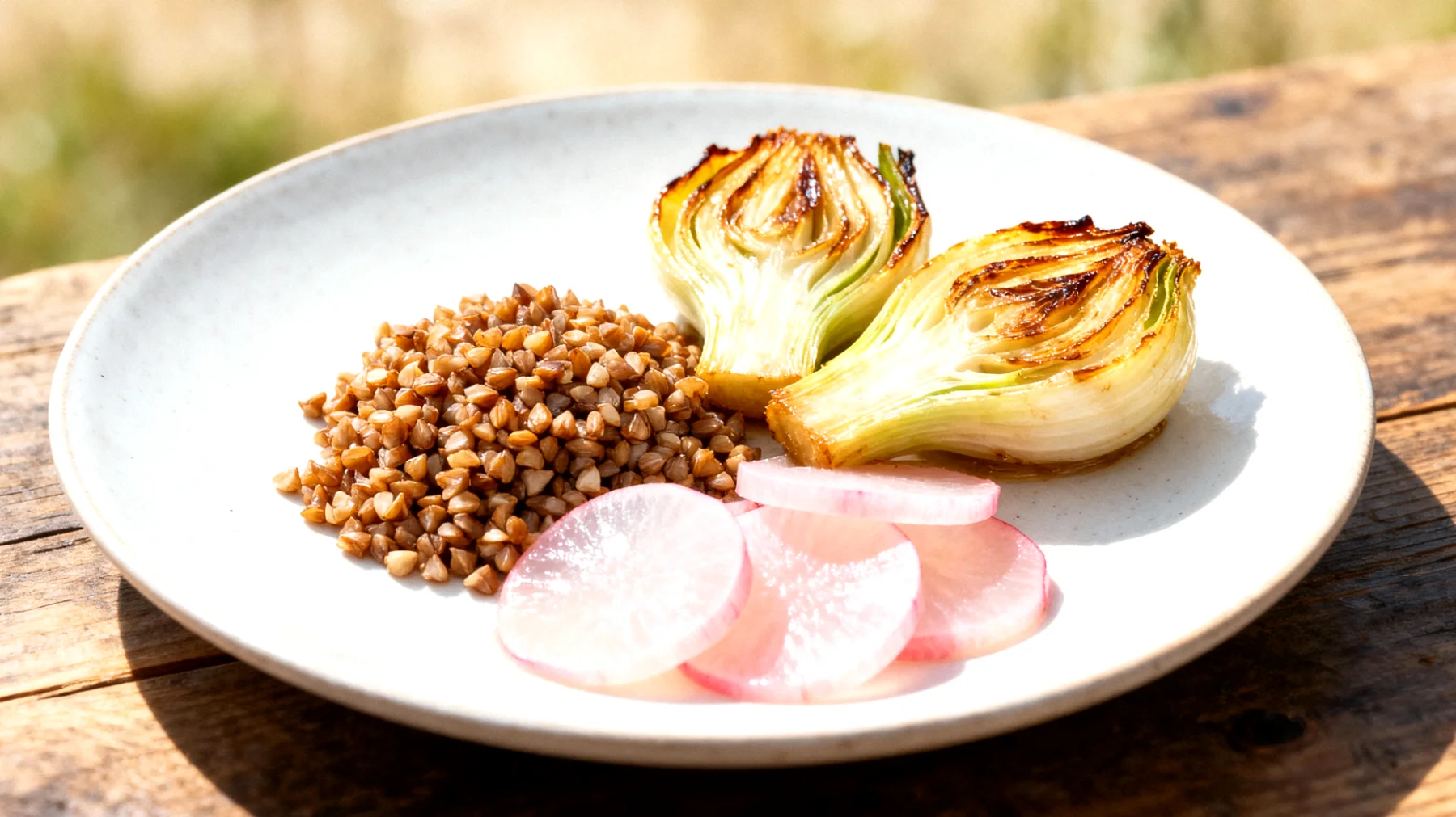 Geschmorter Fenchel mit Buchweizen und fermentierten Rüben"