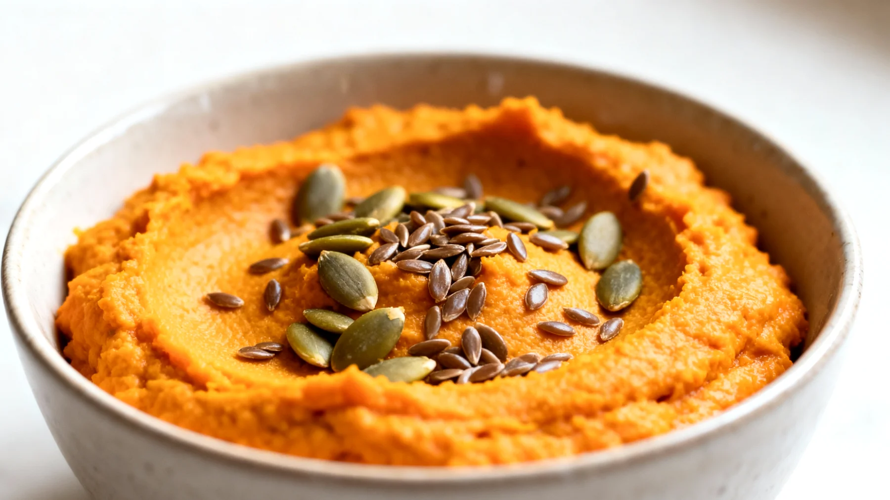 Karottenhummus mit Kürbiskernen und Leinsamen"