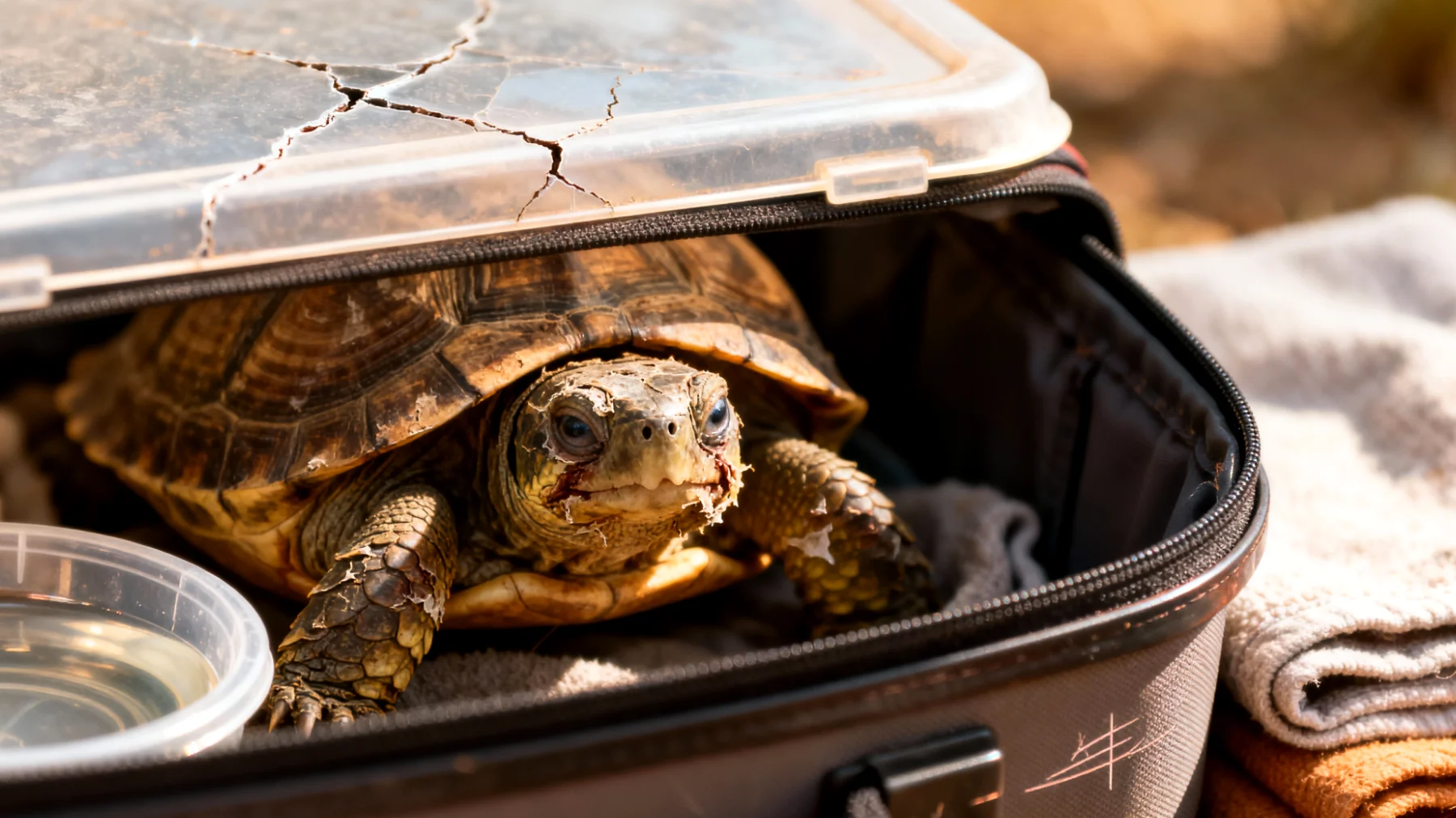 Schildkröten leiden während Reisen häufig unter Stress und Dehydrierung, da sie auf stabile Temperaturen und ihre gewohnte Umgebung angewiesen sind. Der Transport kann zu Orientierungslosigkeit und gesundheitlichen Problemen führen."